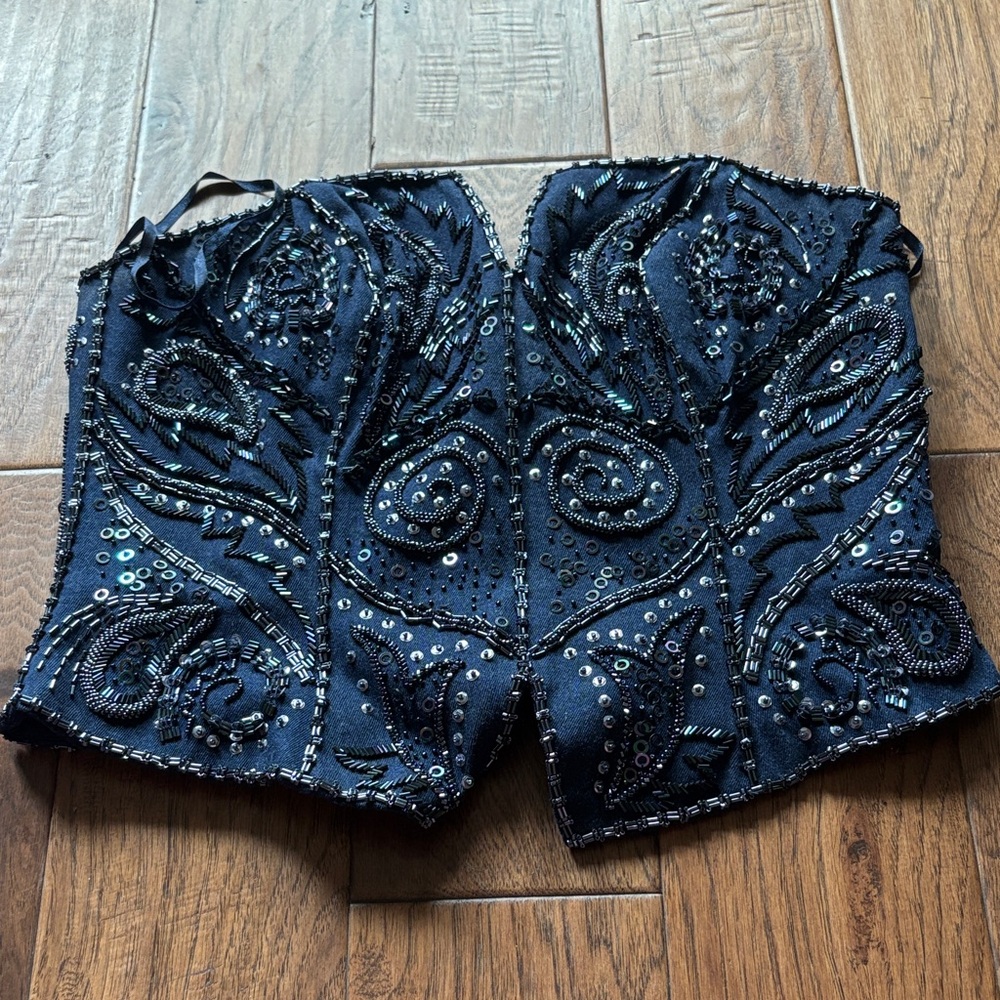 Embellished Navy Blue Women’s Corset with Intricate Beading